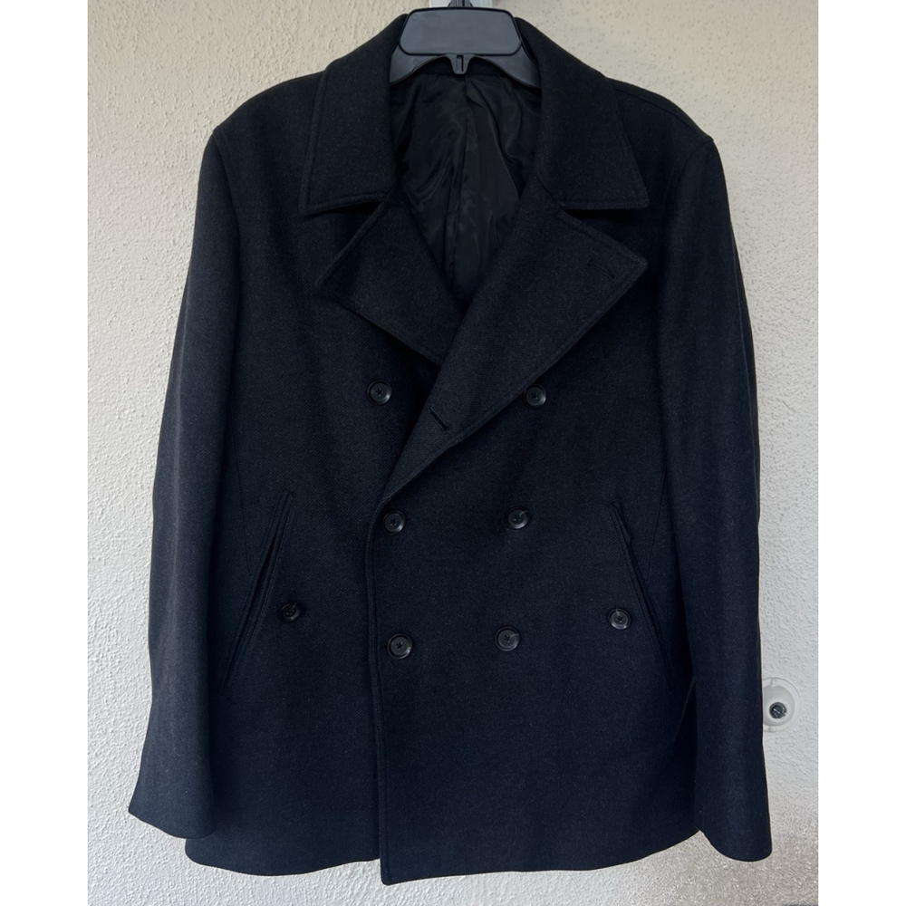 Theory Black Double Breasted Pea Coat L Classic Business Career Wool Cashmere